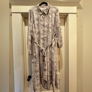 LOFT Neutral Snake Print Long Sleeve Dress